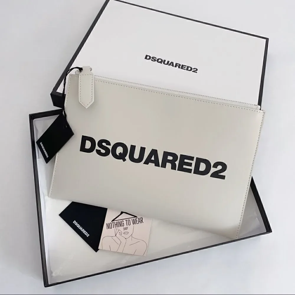 ⭕️ DSQUARED2 White Clutch Leather Logo Women’s